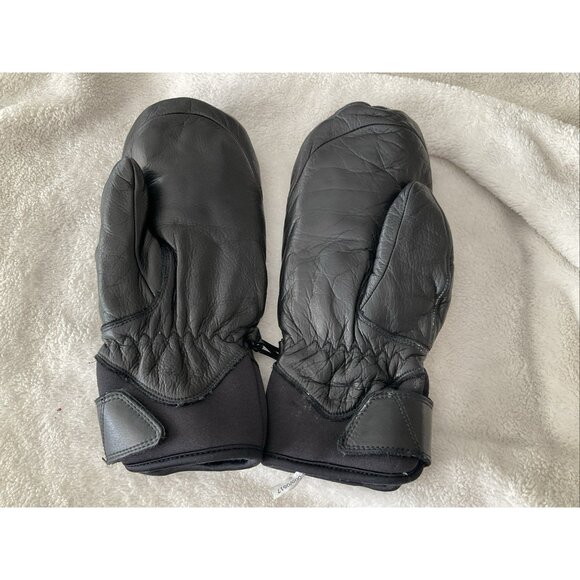 Hestra Black Leather 5 Finger Mittens - Unisex Size 8 Ski Gloves Soft Lining - Picture 7 of 11